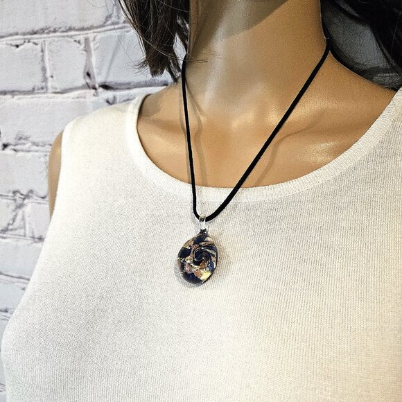 NECKLACE - Authentic Murano glass - unique blue & gold teardrop pendant - Picture 4 of 6